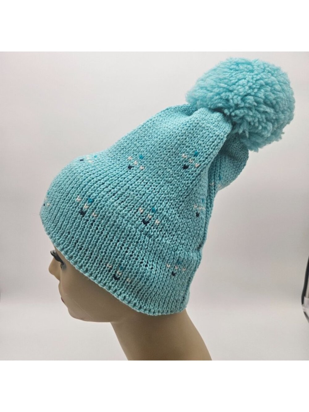 Summit by Wigwam Beanie Snow Turquoise Aqua Blue Pom Pom Wool Hat NOS